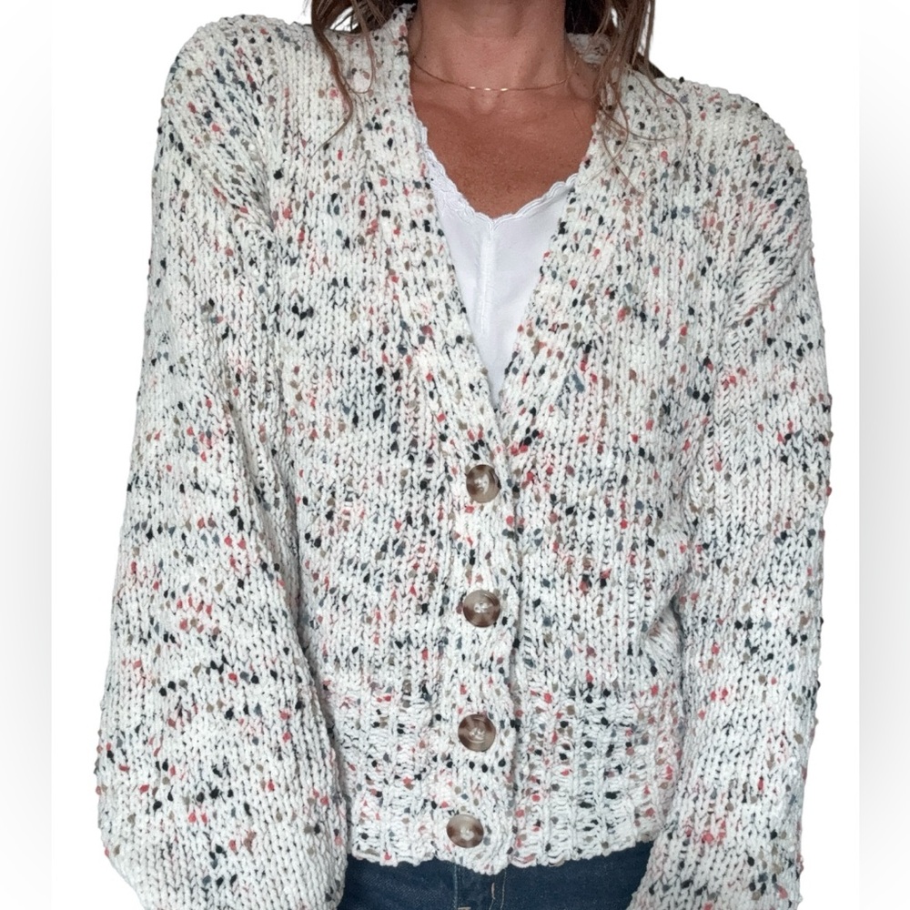 Cupio Cream Colorful Knit cardigan Sweater size Large